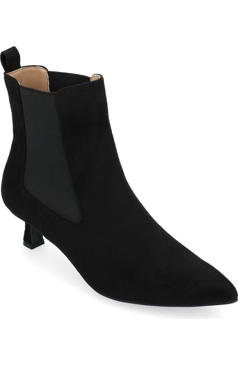 Journee Collection Pointed-Toe Vegan Leather Bootie, Main, color, Black
