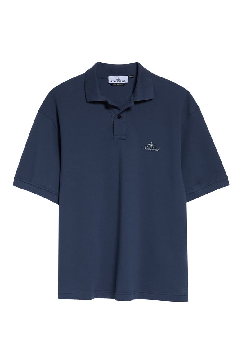 Institutional One Embroidered Cotton Piqué Polo, Main, color, V002E SLATE BLUE