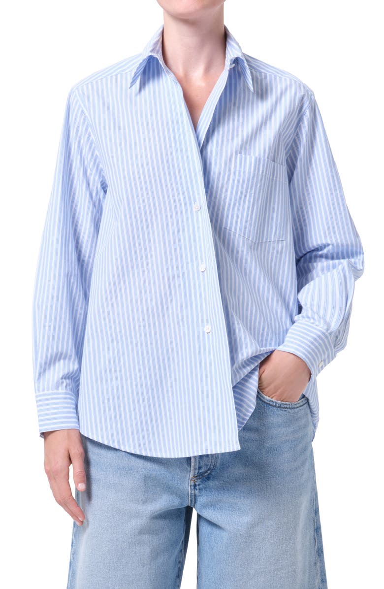 AGOLDE Aris Stripe Button-Up Shirt, Main, color, Banks Stripe Blue