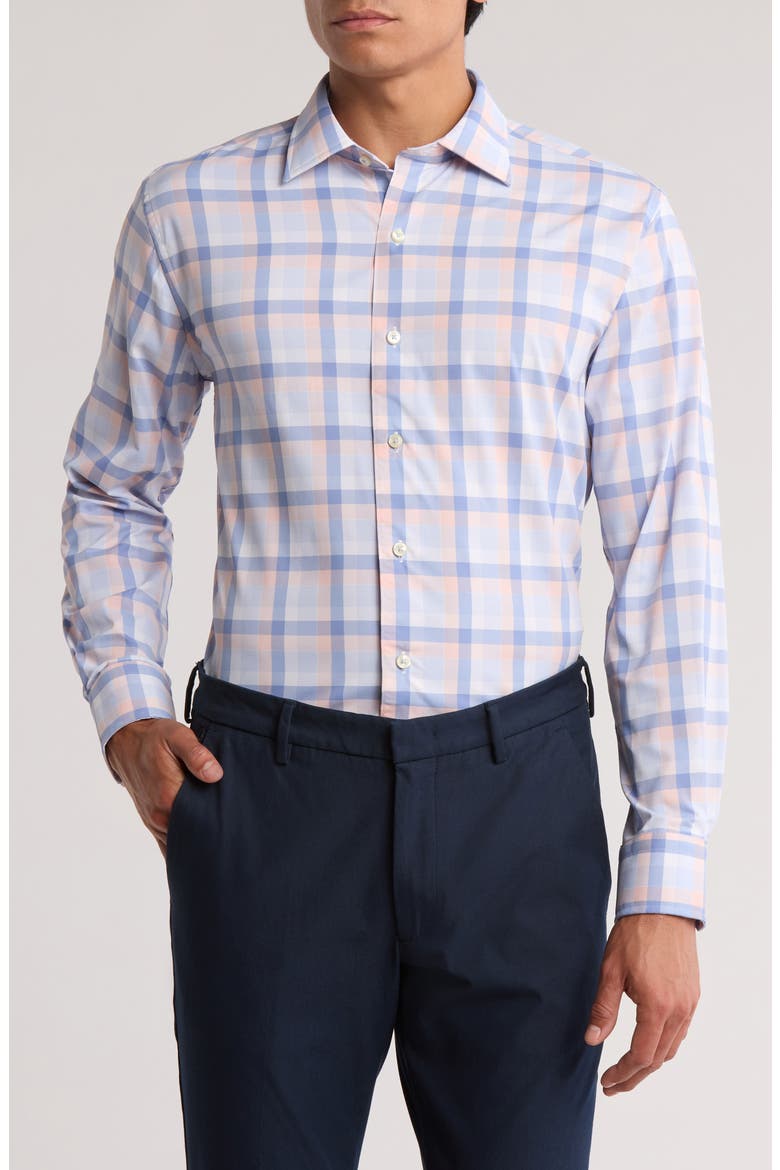 Plaid Performance Sport Shirt, Main, color, BLUE/ MELON