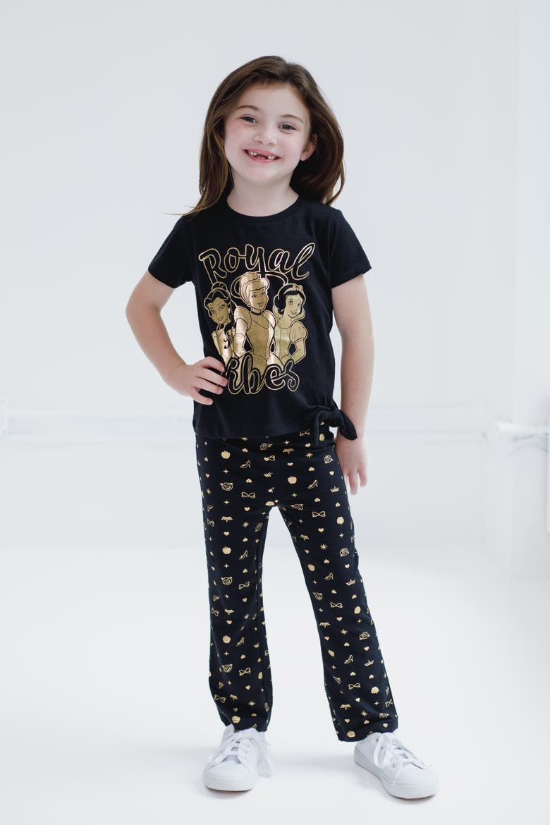 Princess 2-Piece T-Shirt and Flare Pants Set, Alternate, color, Black Gold Princess