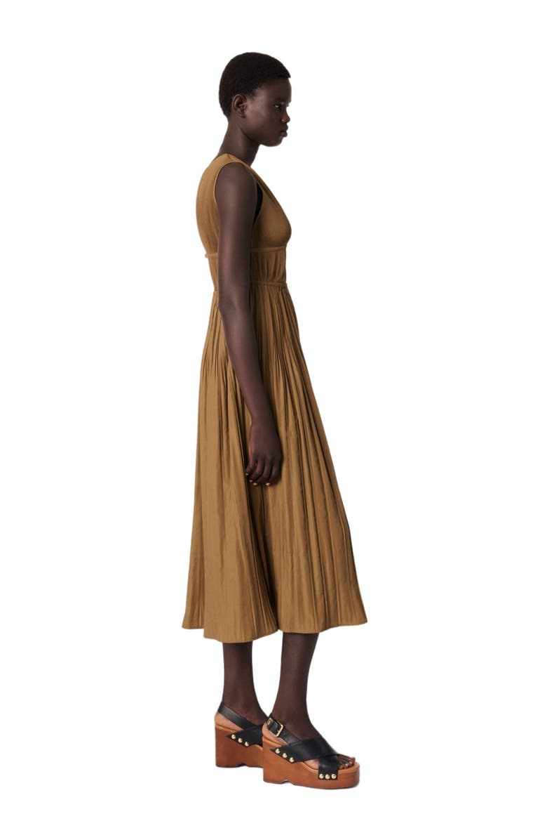 maje Jewellery neckline pleated dress, Alternate, color, 