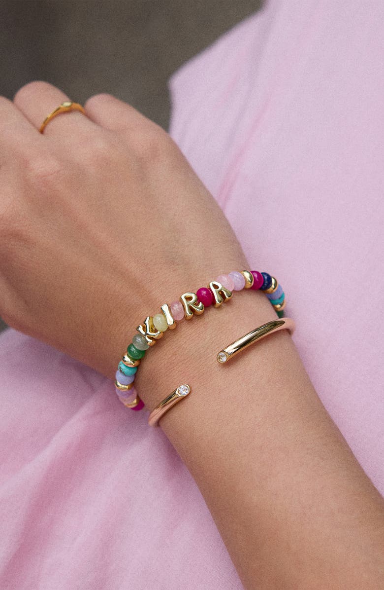 BaubleBar Semiprecious Custom Beaded Stretch Bracelet, Alternate, color, Gold Multi