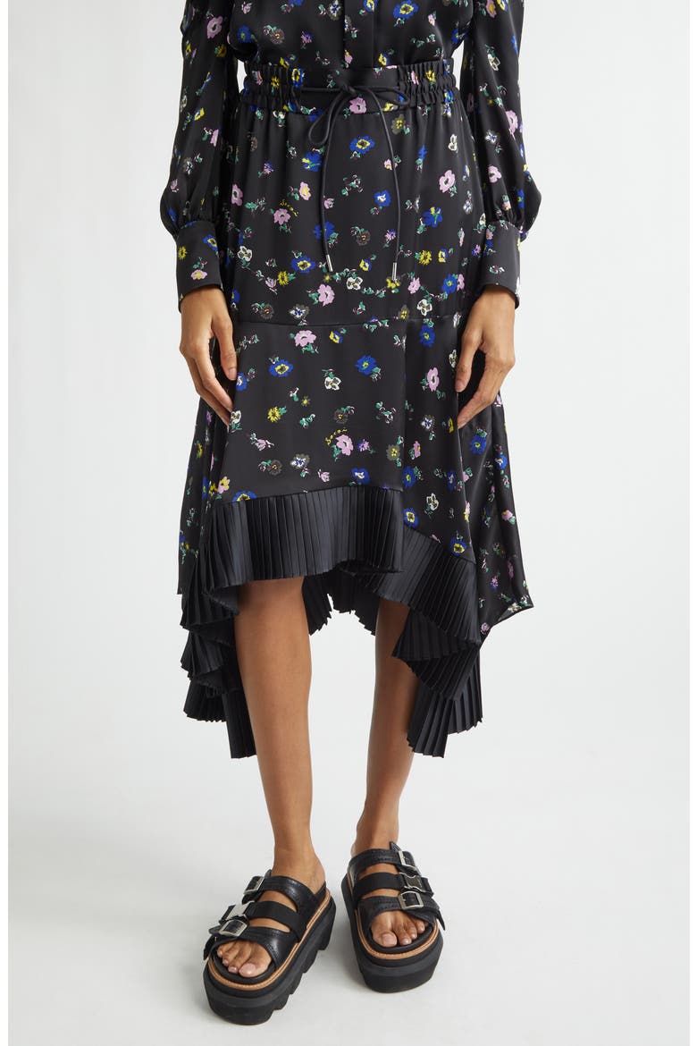 Floral Print Skirt, Main, color, BLACK
