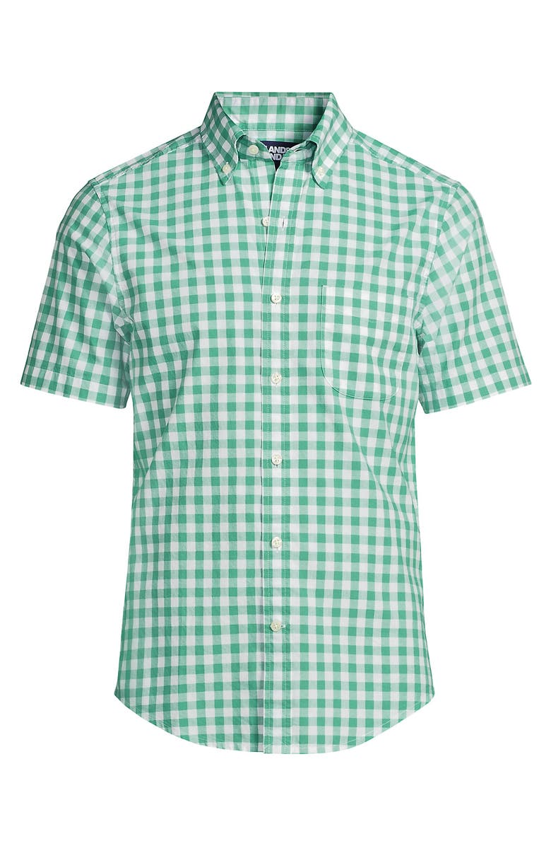 Lands' End Short Sleeve Essential Lightweight Poplin, Alternate, color, Bay Water Green Check