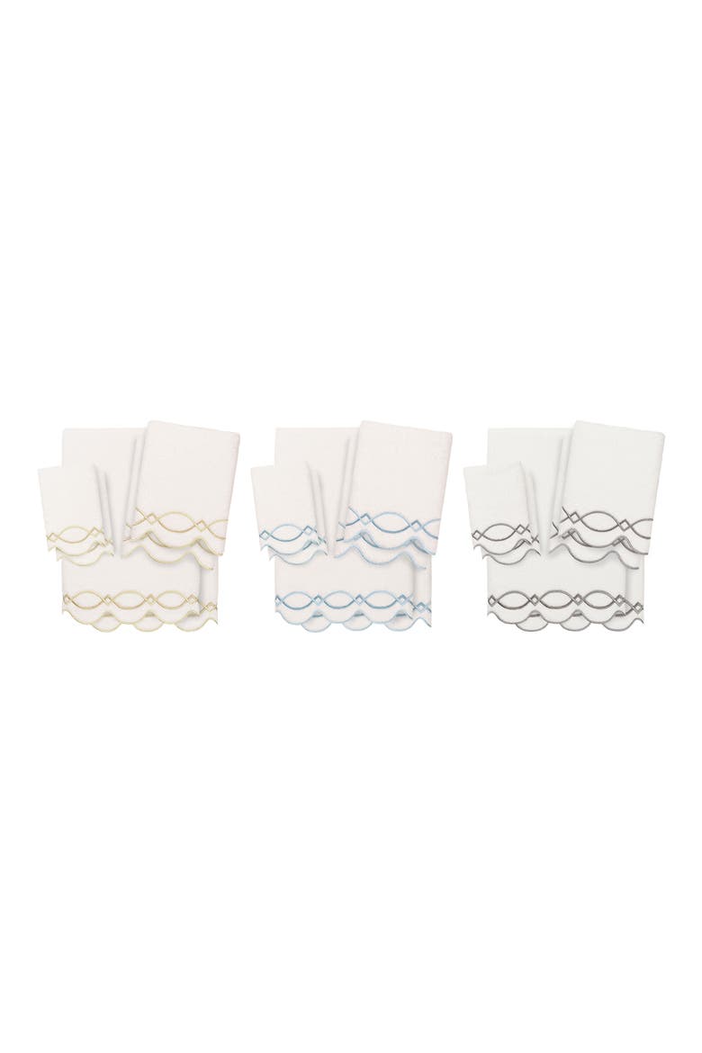 Diamond Chain Scallop 6-Piece Assorted Towels Set, Alternate, color, WHITE/ BLUE