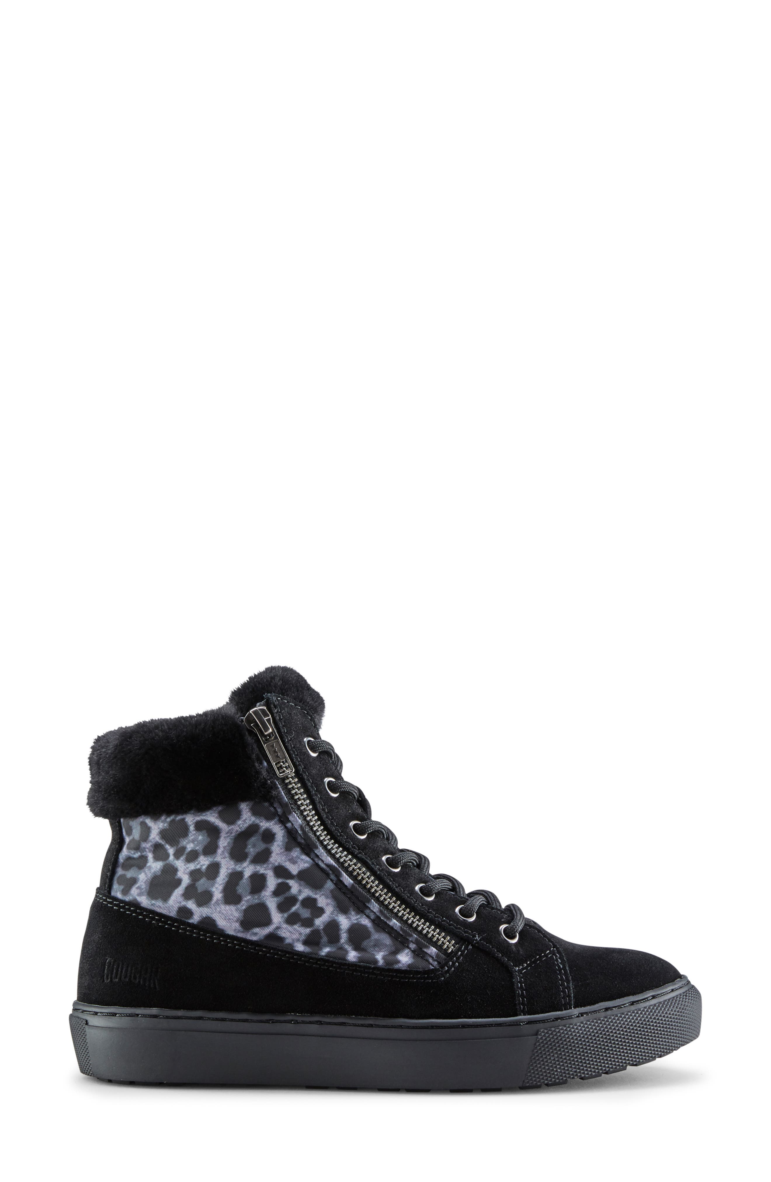 Dublin High Top Sneaker with Faux Fur Cuff, Alternate, color, BLACK LEOPARD SUEDE