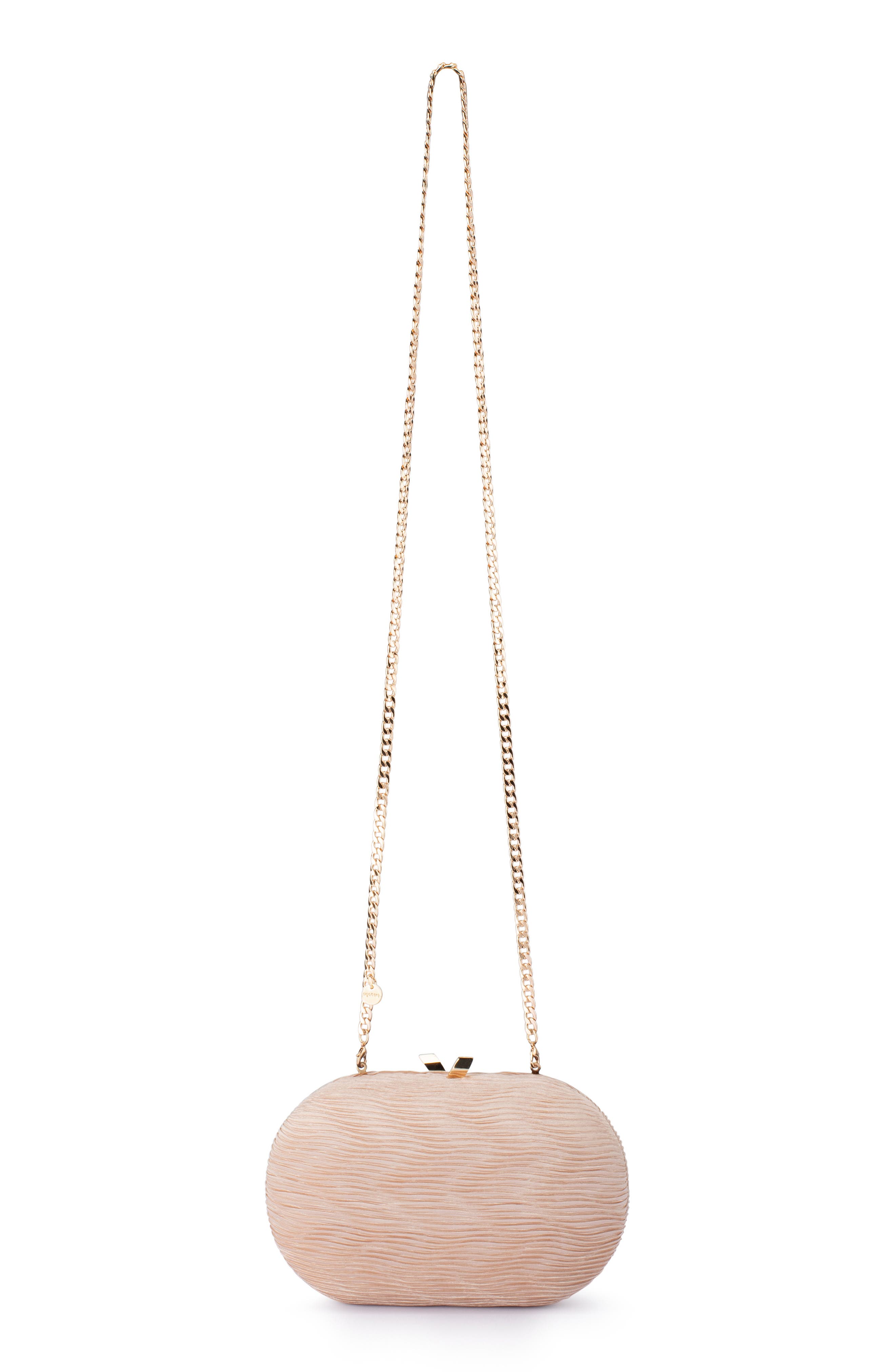 Olga Berg Natalie Pleated Oval Clutch, Alternate, color, Champagne