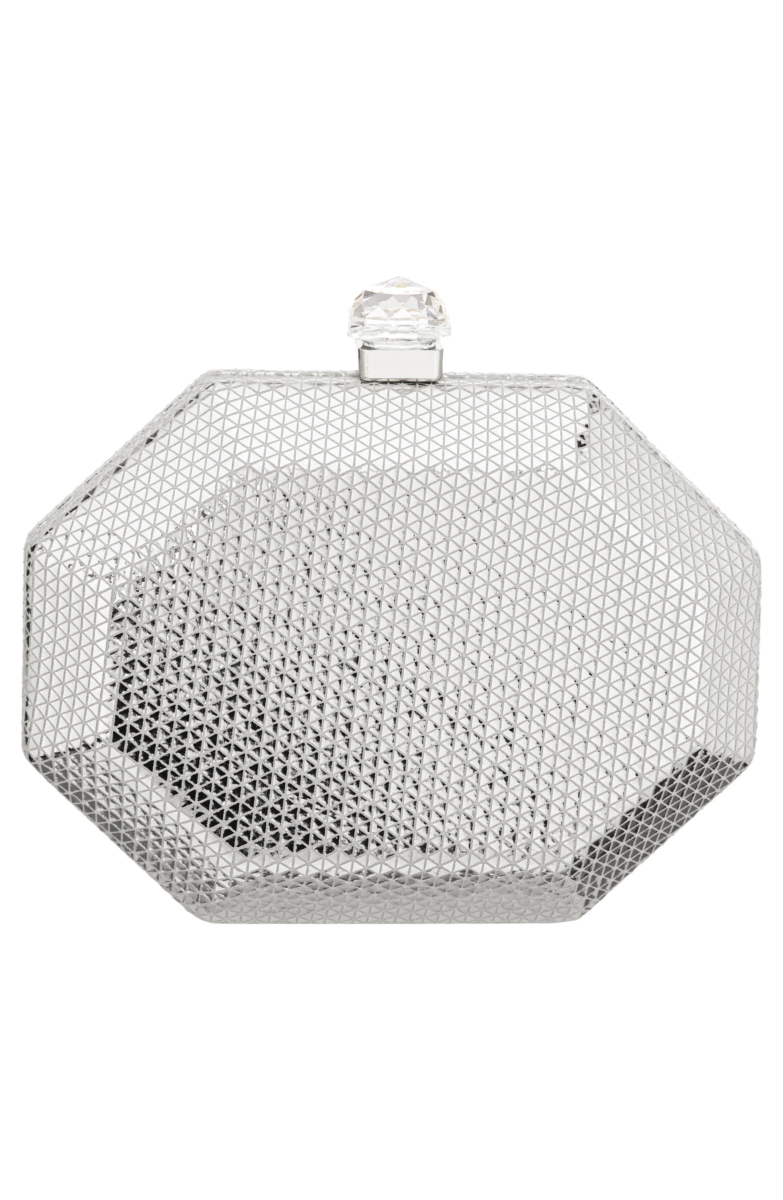 Nina Octagonal Minaudière Frame Clutch, Alternate, color, Silver