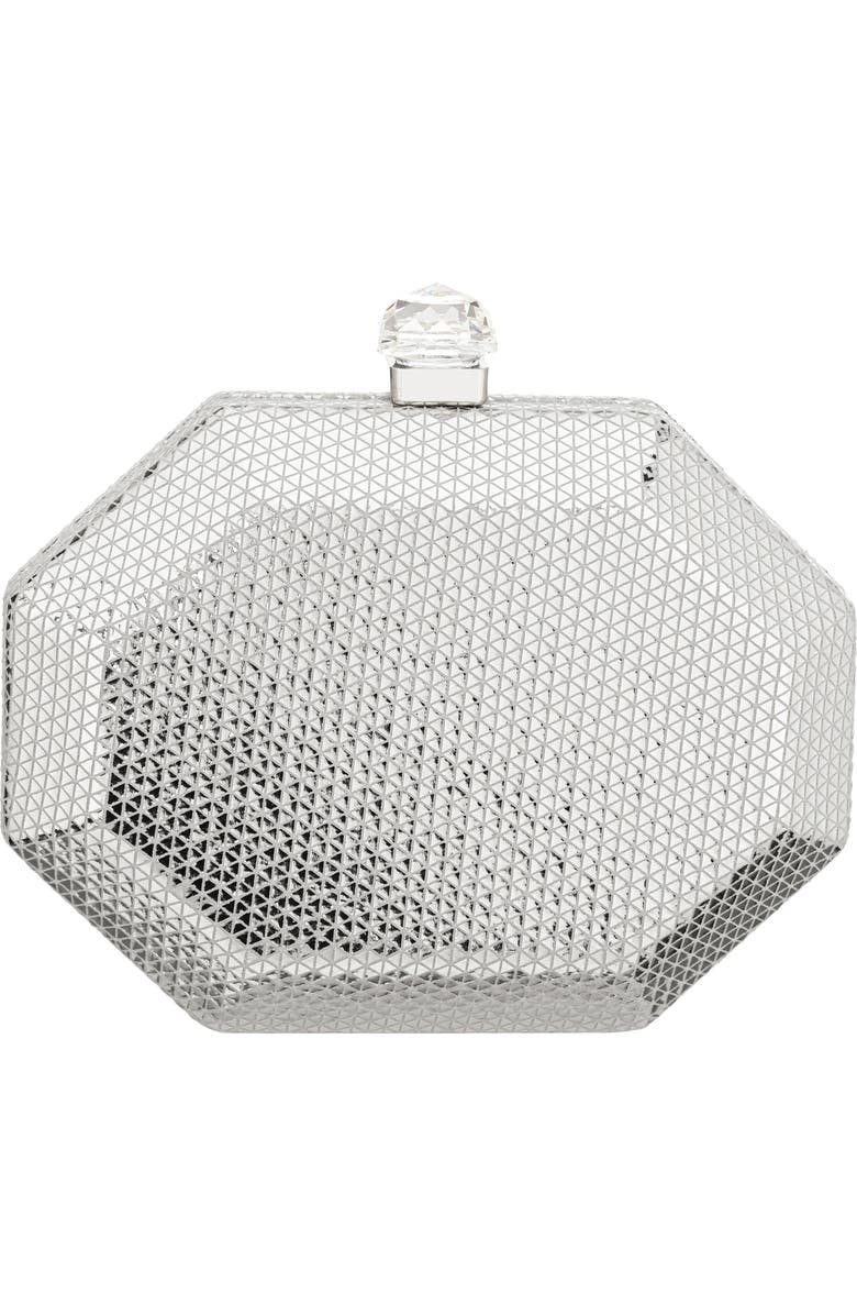 Nina Octagonal Minaudière Frame Clutch, Alternate, color, Silver