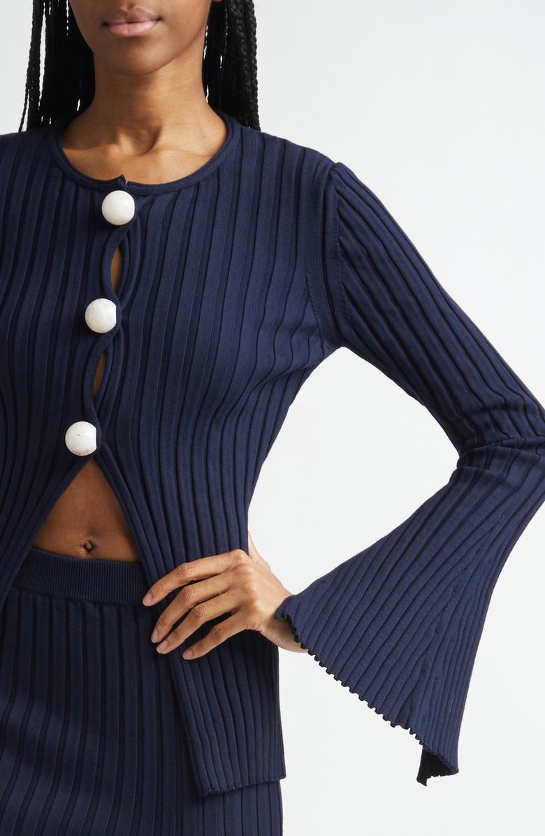 Stella McCartney Rib Cotton Cardigan, Alternate, color, Ink