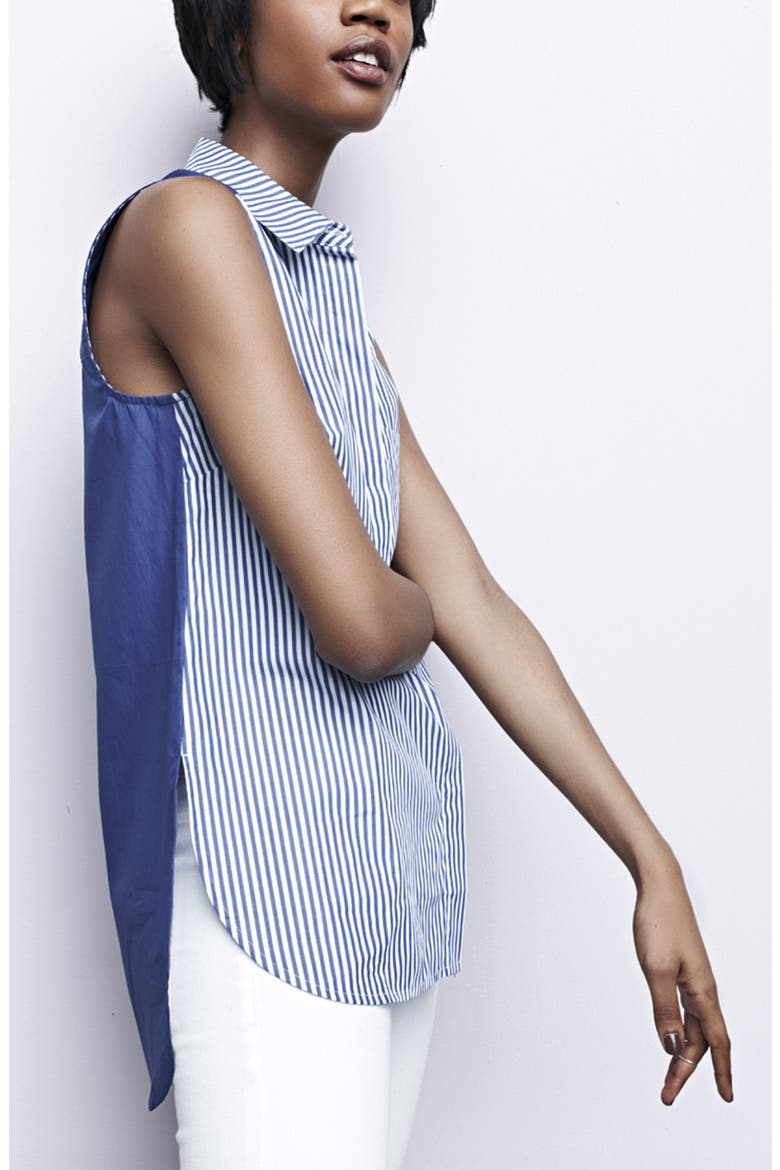 Sleeveless Colorblock Button Back Poplin Top, Alternate, color, WHITE- GREY STRIPE COLORBLOCK