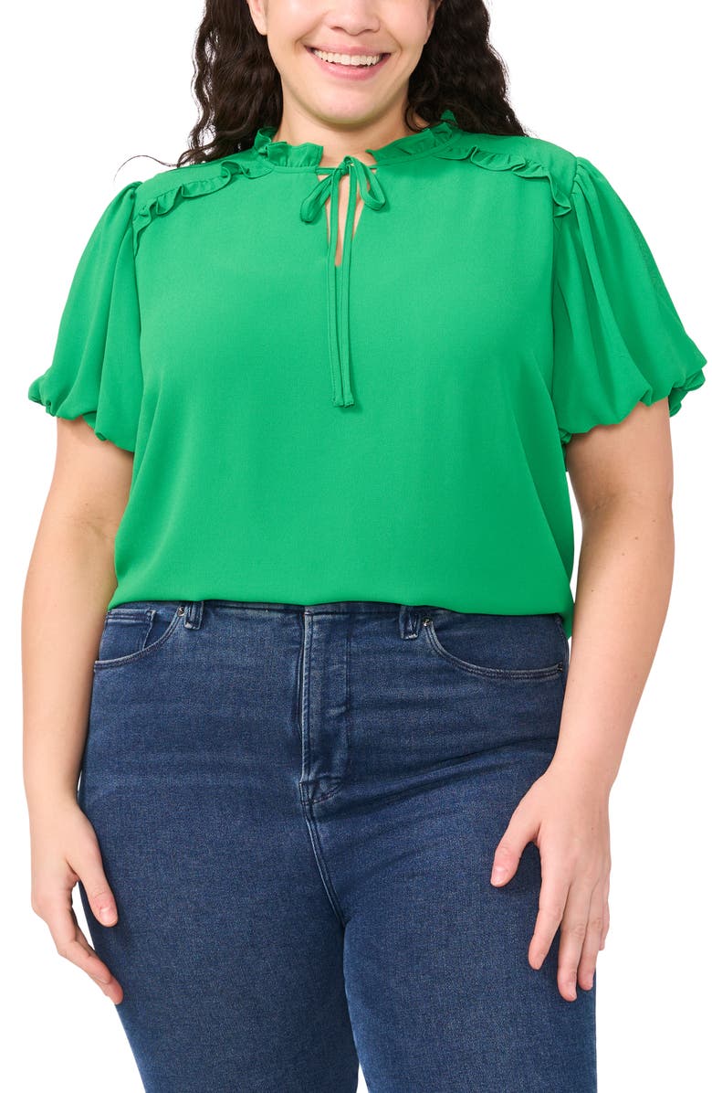 CeCe Ruffle Tie Neck Puff Sleeve Top, Main, color, 