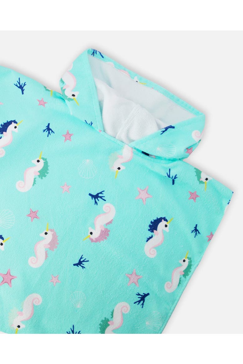 Hooded Seahorse Beach Towel, Alternate, color, Blue Seahorse Print
