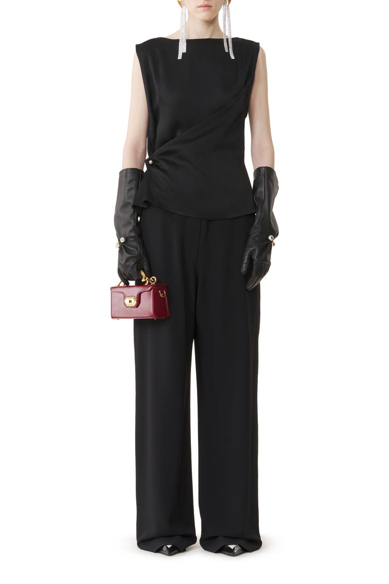 Sleeveless Button-Down Top In Satin, Main, color, Black