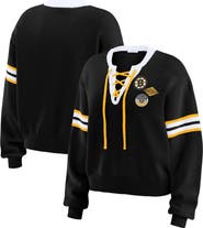 WEAR by Erin Andrews Women's WEAR by Erin Andrews  Black Boston Bruins Cropped Lace-Up Sweater