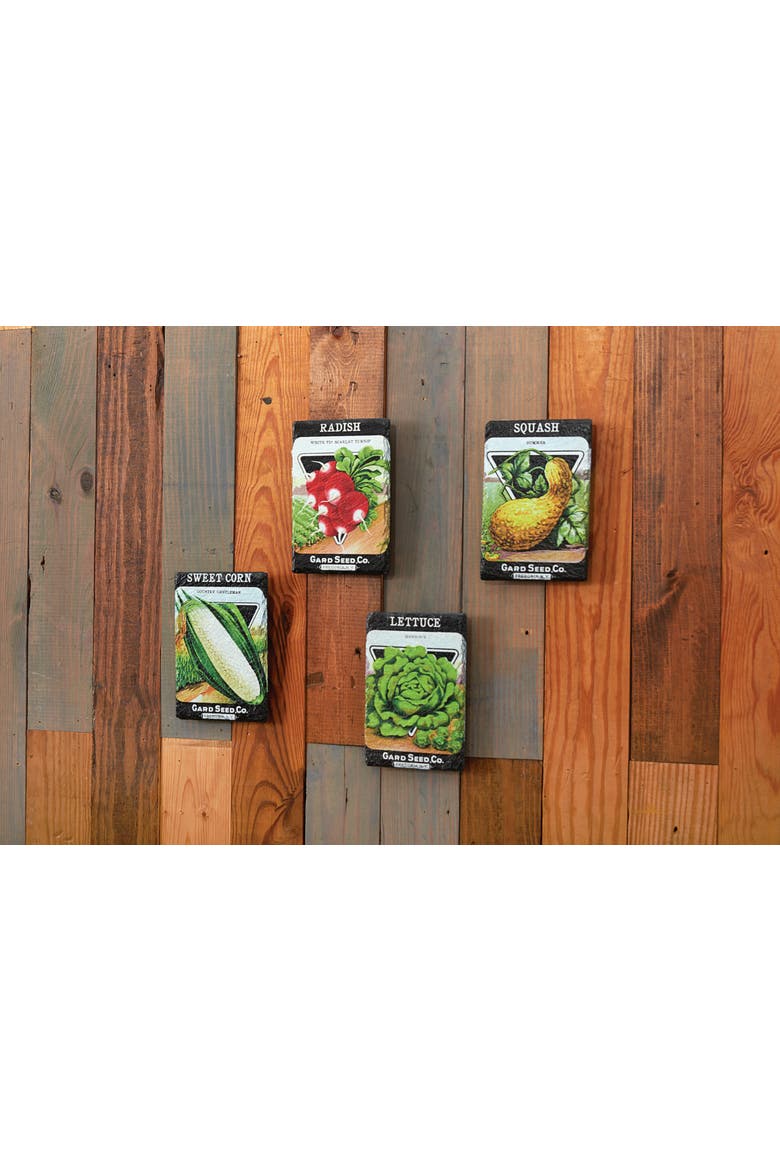 Veggie Seed Pack Set of 4 Hanging Slate Wall Art 4.25" x 6.25", Alternate, color, Black