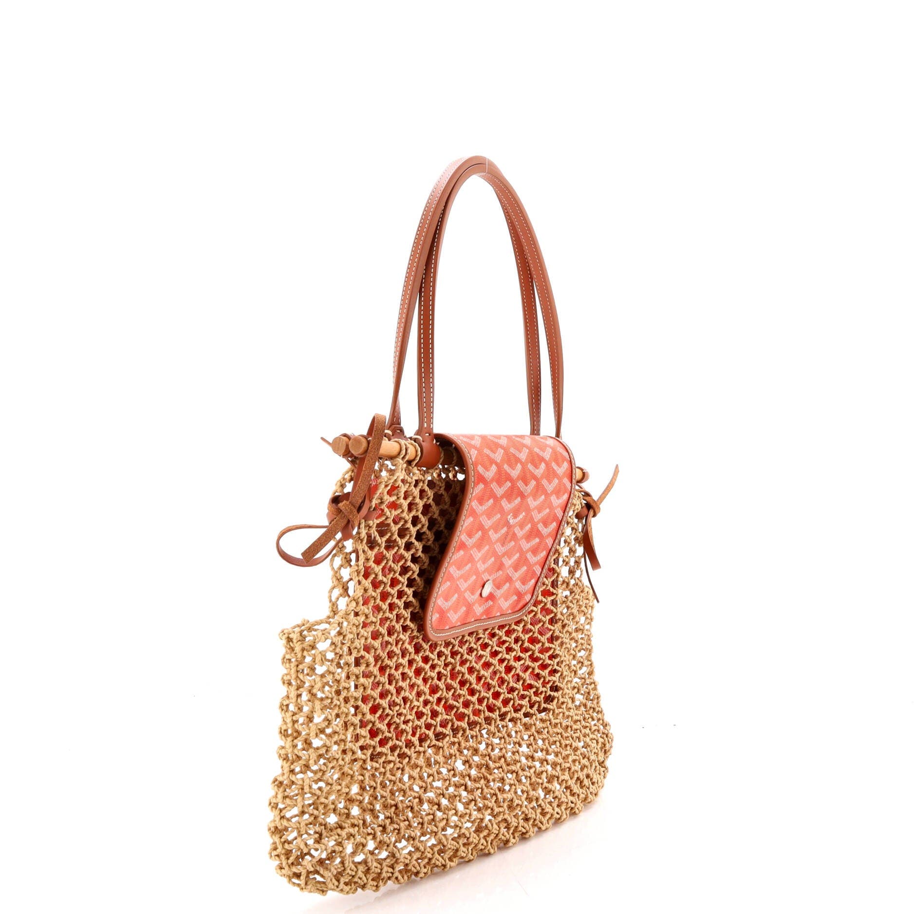 Pre-Owned Goyard Aligre Bag Raffia Net with Coated Canvas, Alternate, color, Orange