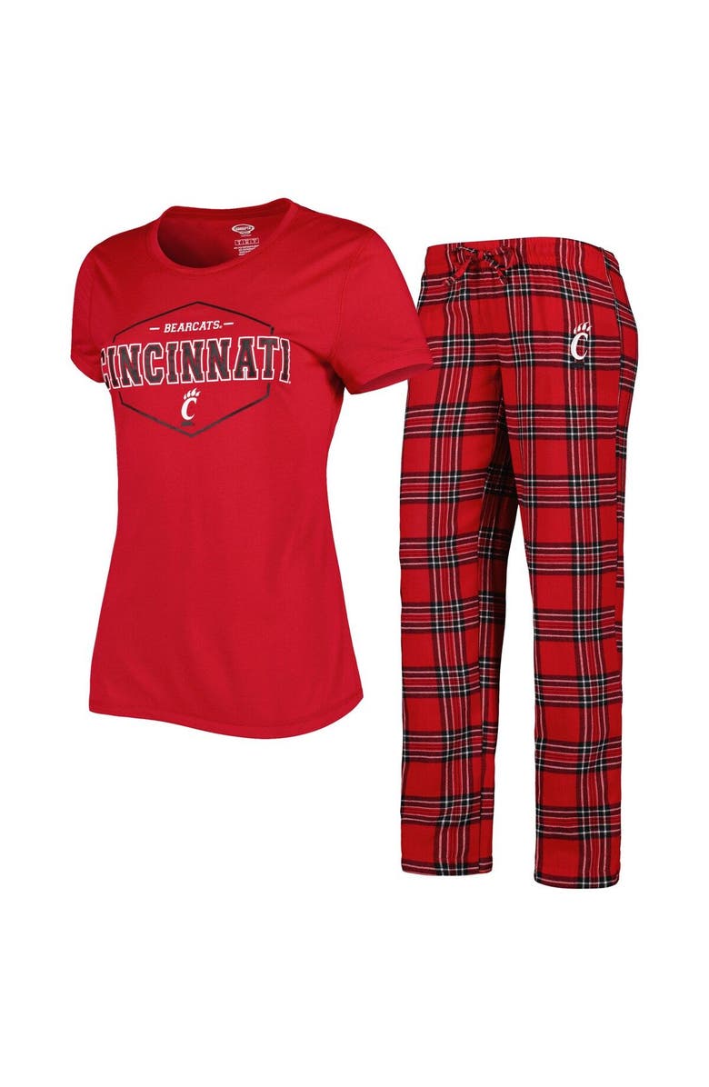 CONCEPTS SPORT Women's Concepts Sport Red/Black Cincinnati Bearcats Badge T-Shirt & Flannel Pants Sleep Set, Main, color, Red