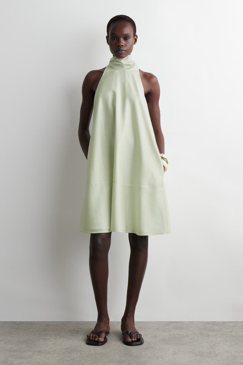 Fluid Halterneck Mini Dress, Main, color, LIGHT GREEN