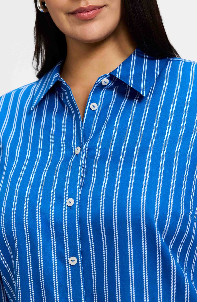 Foxcroft Evelyn Stripe Three-Quarter Sleeve Cotton Button-Up Shirt, Alternate, color, Cobalt Blue White