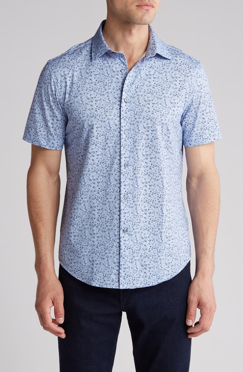 Bugatchi Floral Print Stretch Short Sleeve Button-Up Shirt, Main, color, 