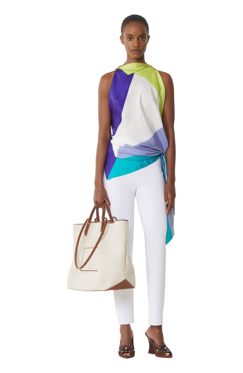 Lanvin Graphic Print Silk Top, Main, color, Light Blue/Green