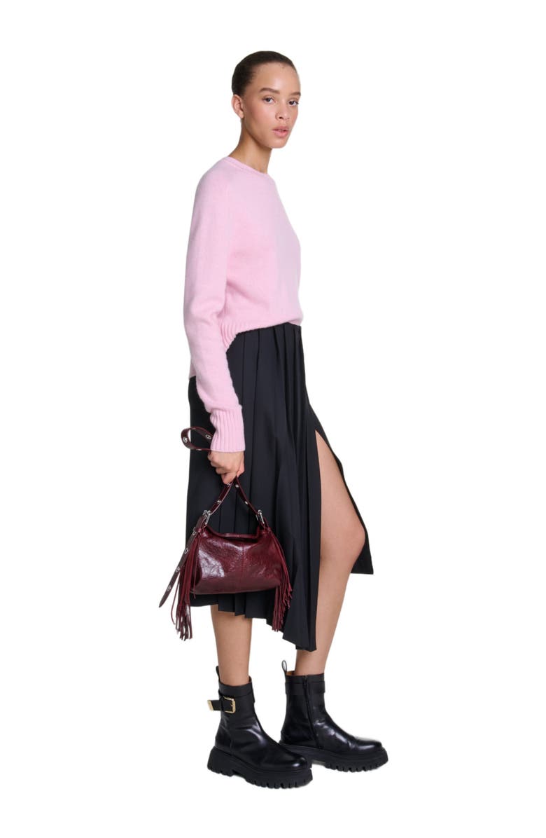 maje Asymmetrical long pleated skirt, Alternate, color, 