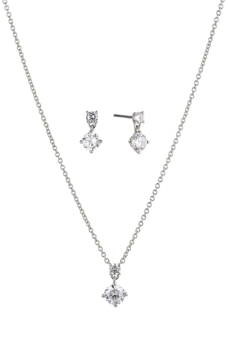 Nadri Stud Earrings & Pendant Necklace Set, Main, color, Rhodium