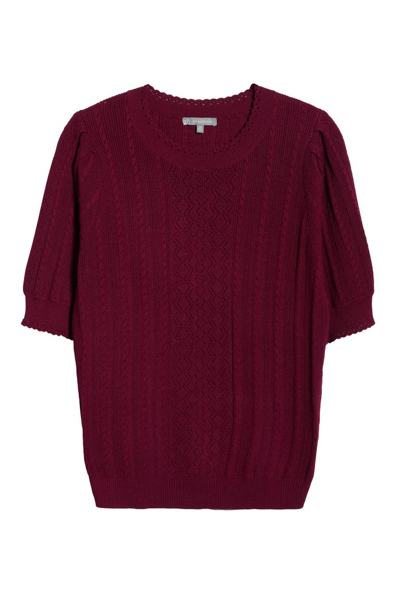 Pointelle Elbow Sleeve Sweater, Alternate, color, WILD PLUM
