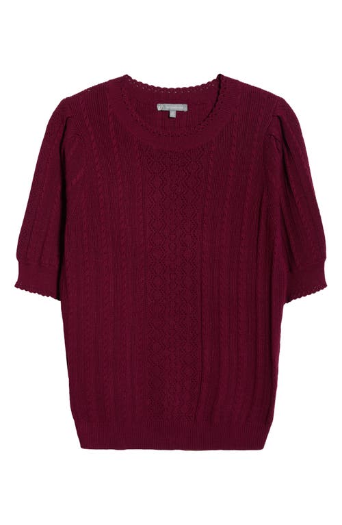 Wit & Wisdom Pointelle Elbow Sleeve Sweater In Burgundy