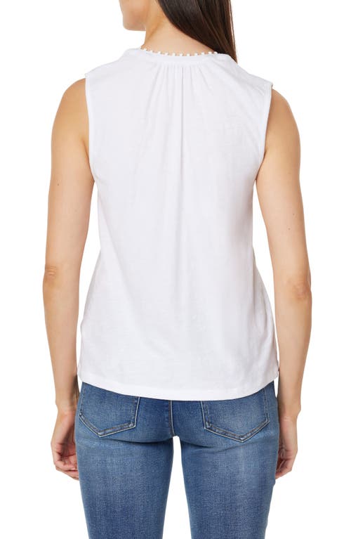 Curve Appeal Pompom Split Neck Cotton Tank In Bright White
