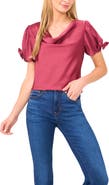 CeCe Bow Sleeve Cowl Neck Satin Charmeuse Top