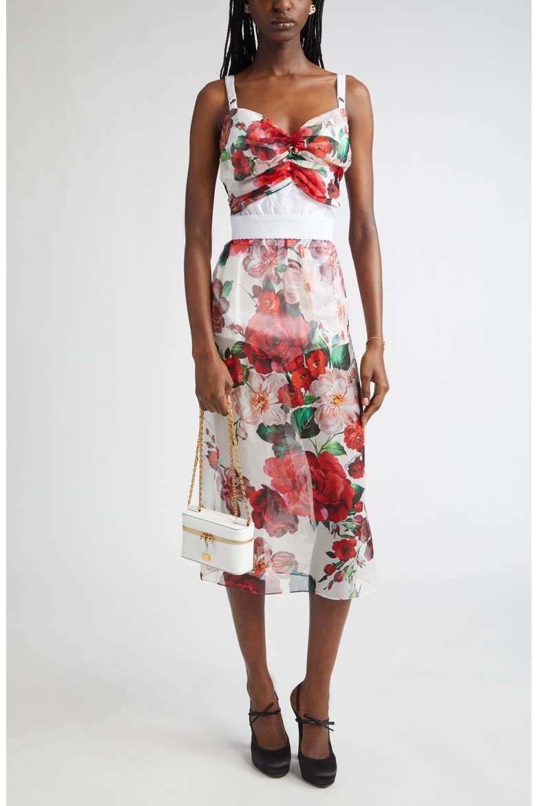 Rose Print Chiffon & Marquisette Bustier Top, Alternate, color, WHITE PRINT FLOWER