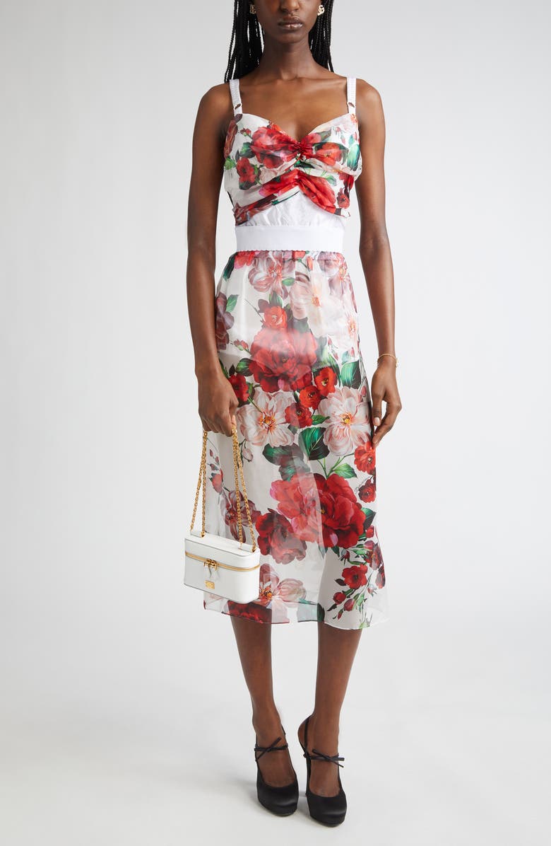 Dolce&Gabbana Rose Print Chiffon & Marquisette Bustier Top, Alternate, color, White Print Flower