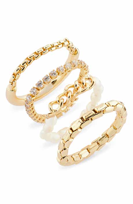 Covet Set of Faux Pearl & Cubic Zirconia Stackable Rings