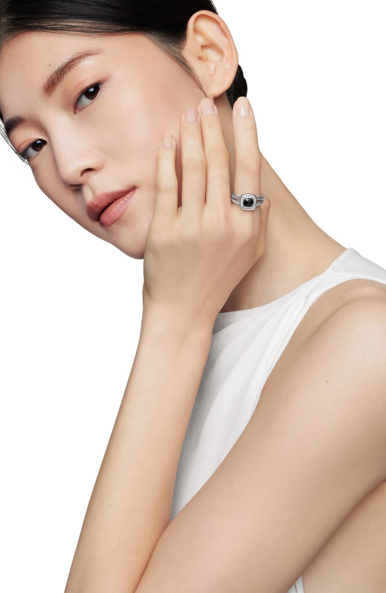 David Yurman Petite Albion<sup>®</sup> Diamond Halo Cushion Ring, Alternate, color, Black Onyx
