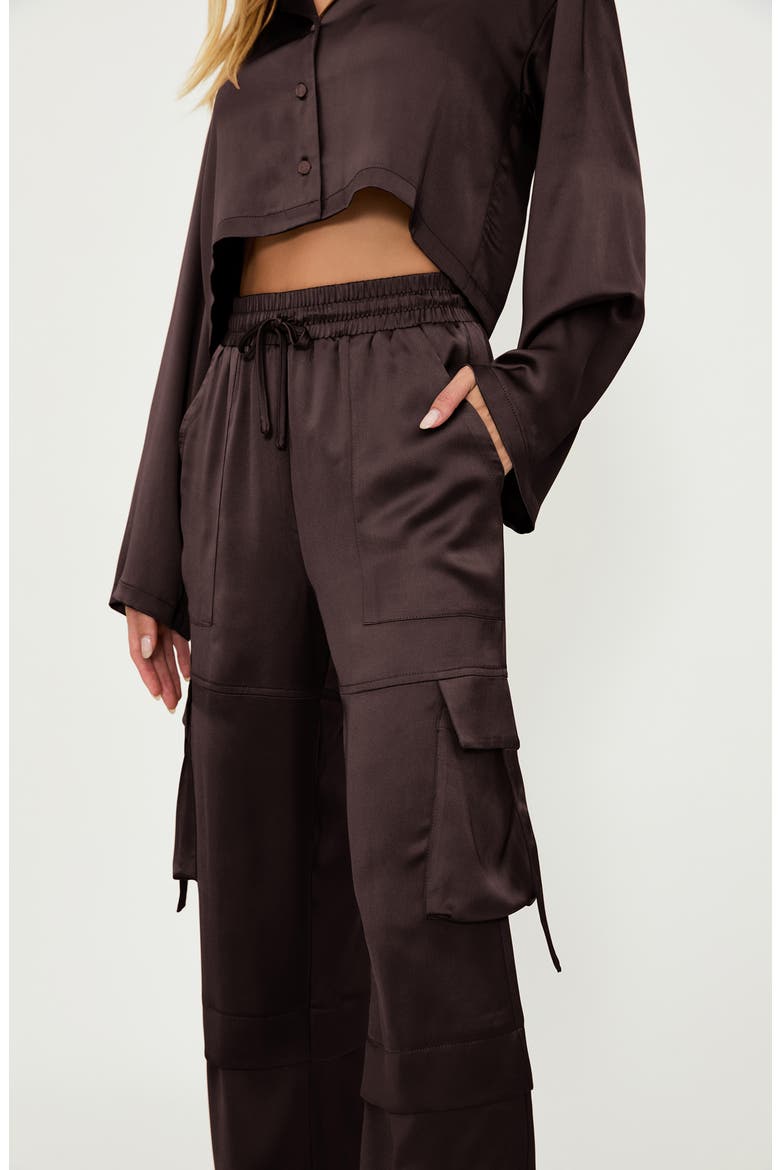 Gianna Drawstring Wide Leg Cargo Pants, Alternate, color, JAVA SATIN