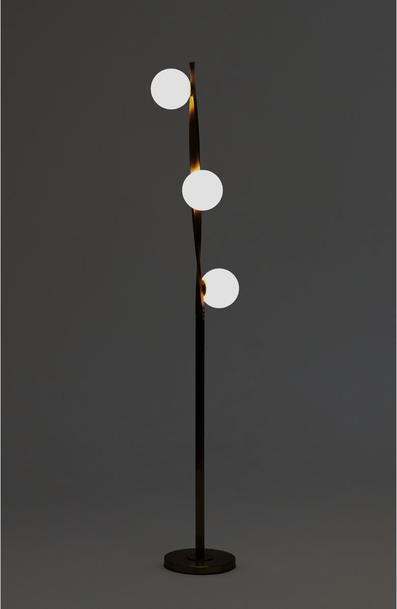 Brightech Nola 60" Dimmable LED Twisted Modern Floor Lamp with Glazed Glass Globes, Alternate, color, Antique Brass