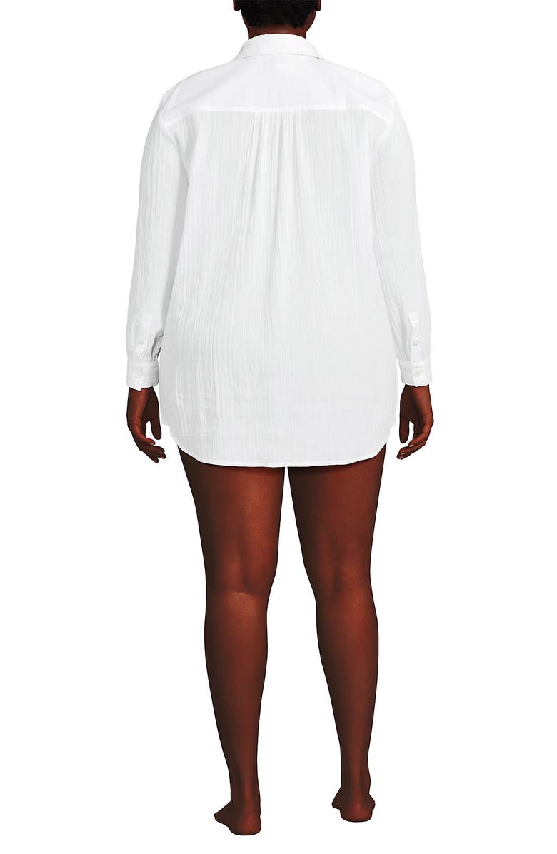 Lands' End Plus Size New Button-Up Shirt Cover-Up Dress, Alternate, color, White