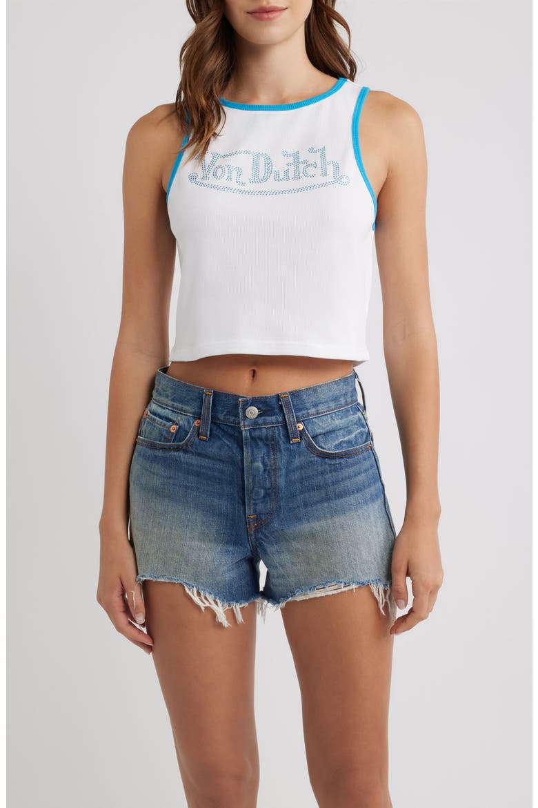 Rhinestone Ribbed Ringer Tank, Main, color, BRIGHT WHITE/ DRESDEN BLUE