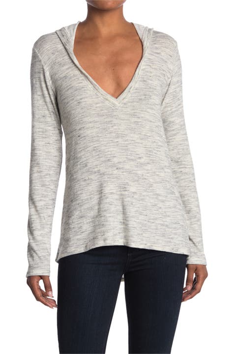 Deep V-Neck Hooded Top