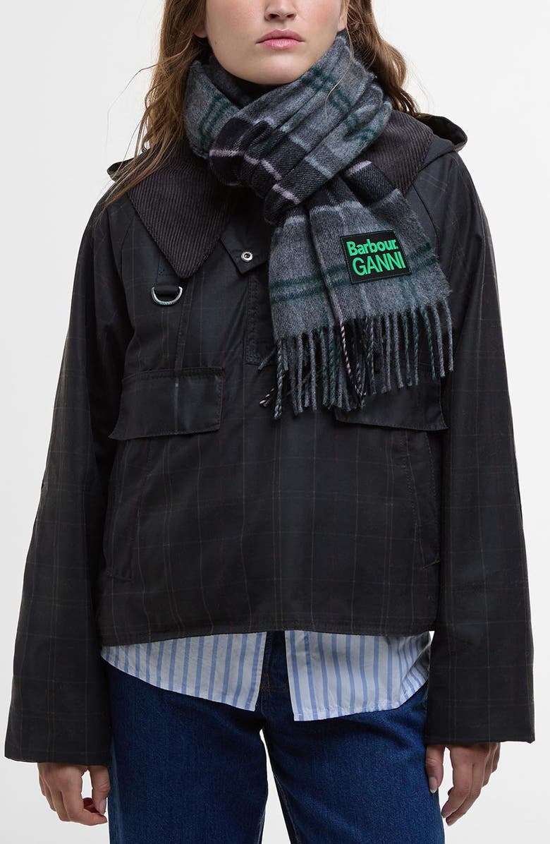 Barbour x Ganni Plaid Wool Scarf, Main, color, Winter Tartan