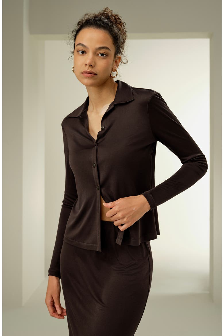 Women's Silk Jersey Basic Slim Shirt, Alternate, color, Cocoa