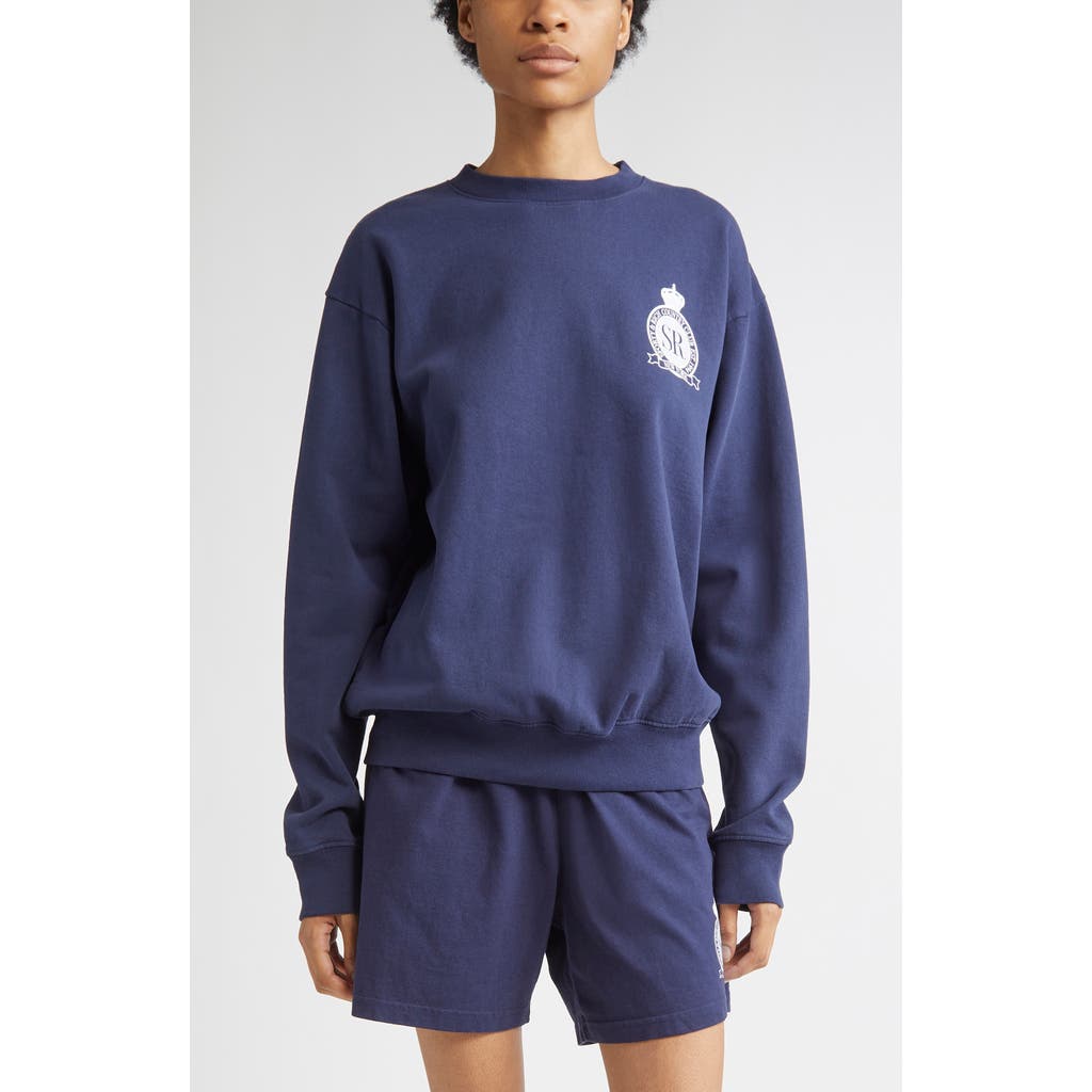 Sporty And Rich Womens Dark Navy Royal Club Crewneck Cotton-jersey Sweatshirt Xxl In Blue
