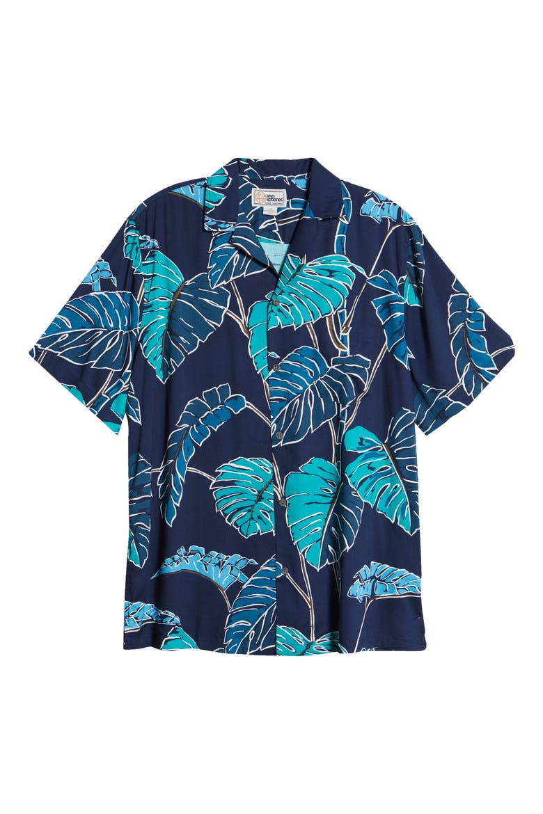 Kainapa Tropical Short Sleeve Button-Up Camp Shirt, Alternate, color, DRESS BLUES