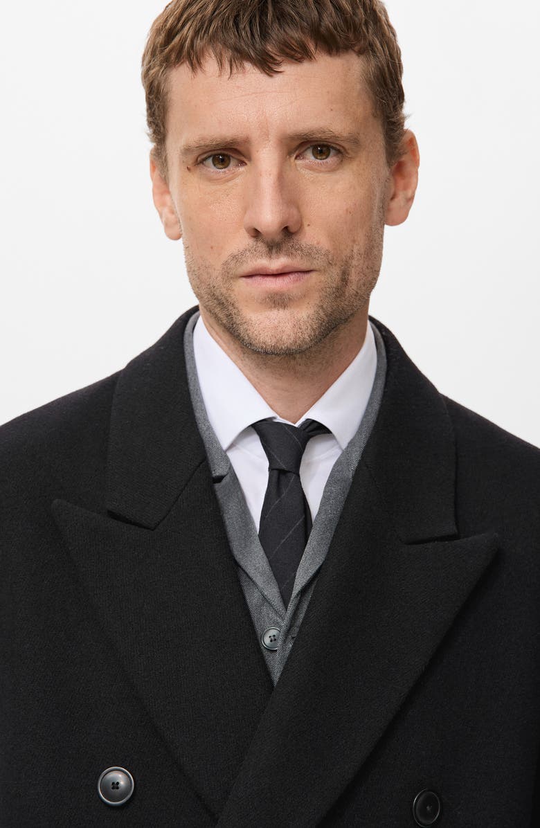 MANGO Long Double Breasted Wool Blend Coat, Alternate, color, Black