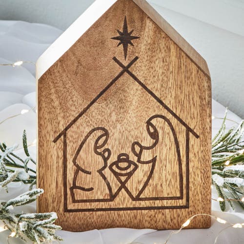 Tag Nativity Wood Burn Decor In Brown