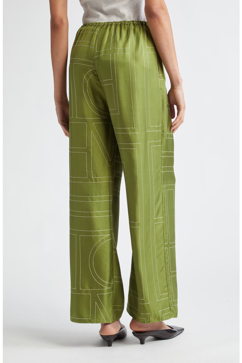 Monogram Embroidered Silk Pants, Alternate, color, LAUREL