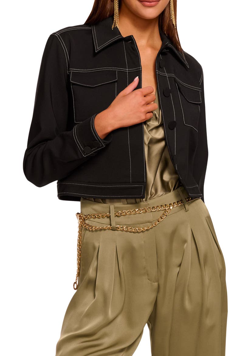 Marrie Topstitch Jacket, Main, color, BLACK
